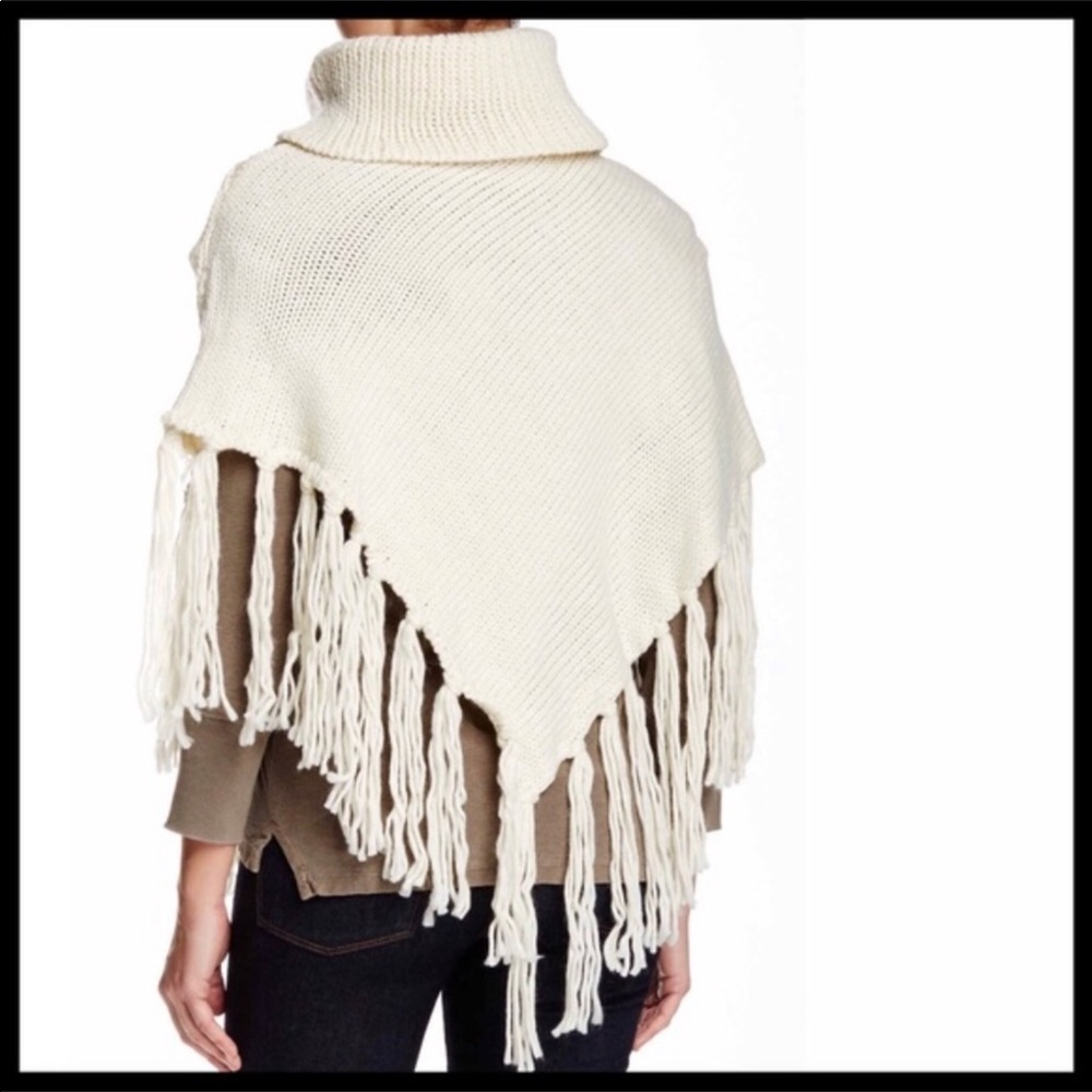 BLACK PONCHO PULLOVER FRINGE CAPE SWEATER A3C - Picture 5 of 7